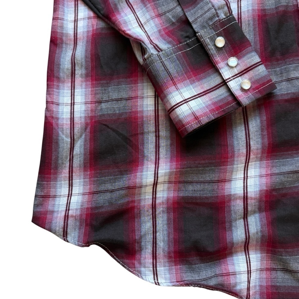 Ely Cattleman Western Pearl Snap Plaid Shirt Mens LT Tall Long Sleeve Rugged Red - Picture 3 of 9